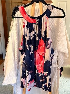 INC International Concepts Navy and Coral Floral Halter Cami 3X